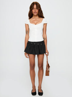   front view of model wearing Princess Polly Curtain Call Mini Skirt Black Mini Skirts Skirts 