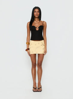   front view of model wearing Princess Polly Calyra Embroidered Mini Skirt Butter Yellow Mini Skirts Skirts 