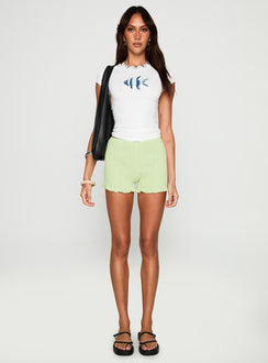 back view of model wearing Princess Polly Rising Sun Beaded Top White Short Sleeves Crew Neck 
