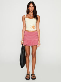   front view of model wearing Princess Polly Bumblebee Ruched Mini Skirt Pink Stripe Mini Skirts Skirts 