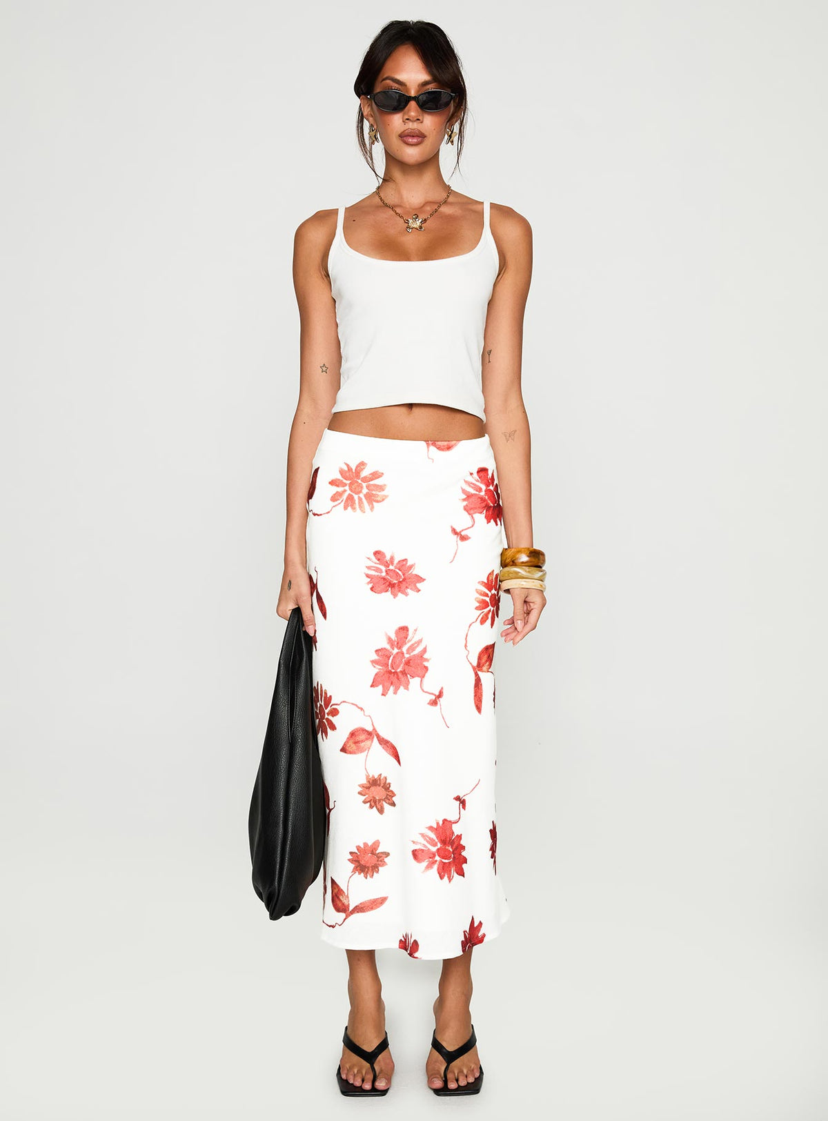   front view of model wearing Princess Polly Sun Soaked Midi Skirt Multi Midi Skirts Skirts 