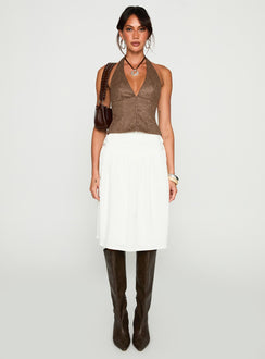   front view of model wearing Princess Polly Snowflakes Tie Side Midi Skirt White Skirts 