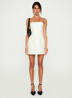 front view of model wearing Princess Polly Heaven Sent Strapless Mini Dress White Straight Neck 