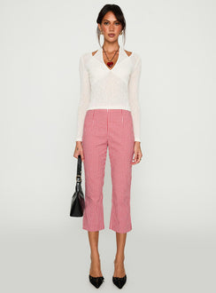 front view of model wearing Princess Polly Mignonette Capri Pant Red Gingham Pants 