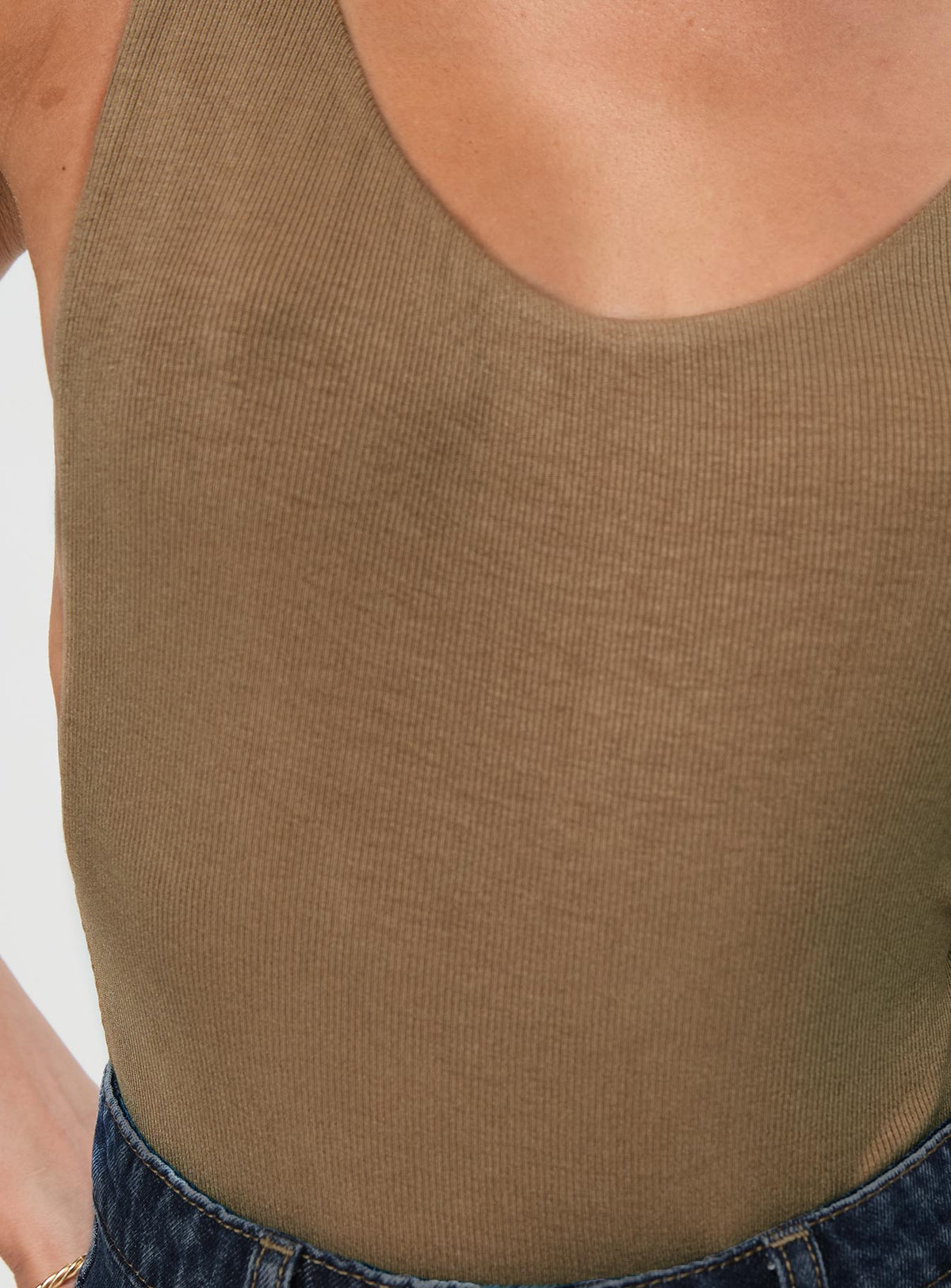 back view of model wearing Princess Polly Yolando Bodysuit Taupe Sleeveless Bodysuit 
