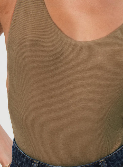 back view of model wearing Princess Polly Yolando Bodysuit Taupe Sleeveless Bodysuit 