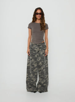 Showcasing the Naylor Mid Rise Wide Leg Jeans Camo in womens-jeans front view of model wearing Princess Polly