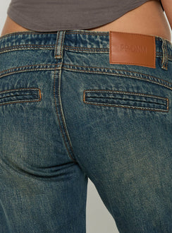 Presenting the Ceilea Ultra Low Rise Denim Capri Pants Dirty Blue in womens regular pants with low-rise waist product Princess Polly