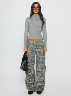 side view of model wearing Princess Polly Sweetness Low Rise Straight Leg Jeans Digital Camo Low Rise Jeans Jeans 