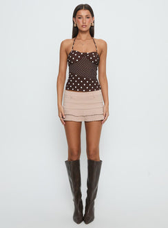 Marguerite Halter Top Brown Polka