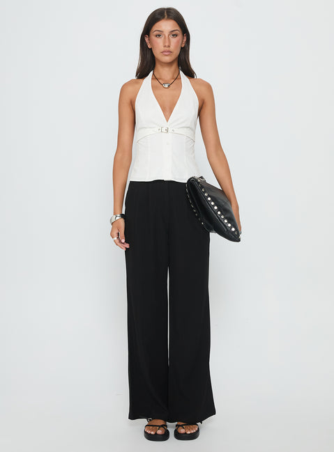 front view of model wearing Princess Polly Ambient Wide Leg Pant Black High Rise Pants Pants 