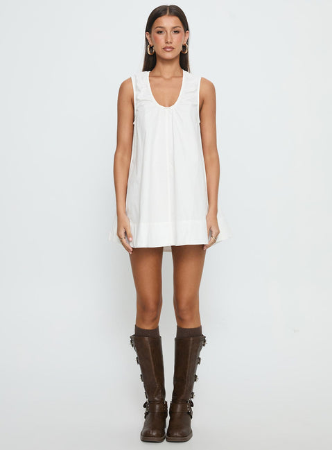 Eberta Ruched Baby Doll Mini Dress White