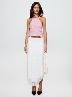 back view of model wearing Princess Polly Rozier Top Pink Sleeveless Crew Neck 