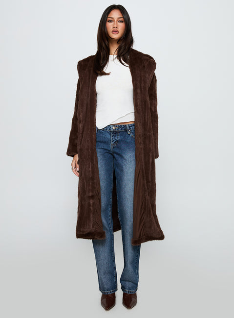 Moss Faux Fur Coat Chocolate