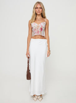   front view of model wearing Princess Polly Fluttering Maxi Skirt White Maxi Skirts Skirts 