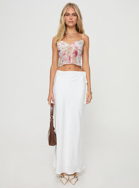   front view of model wearing Princess Polly Fluttering Maxi Skirt White Maxi Skirts Skirts 