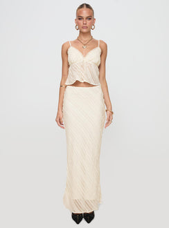  front view of model wearing Princess Polly Jacintha Maxi Skirt Cream Maxi Skirts Skirts 