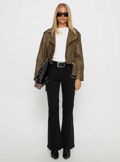 Talisha Faux Leather Biker Jacket Brown