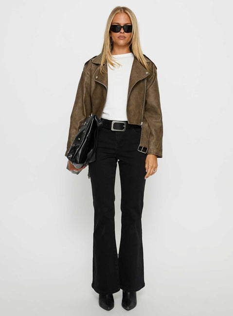 Talisha Faux Leather Biker Jacket Brown