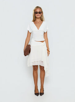 Discover the Ophella Tie Waist Chiffon Midi Skirt Cream womens-skirts in midi length front view of model wearing Princess Polly