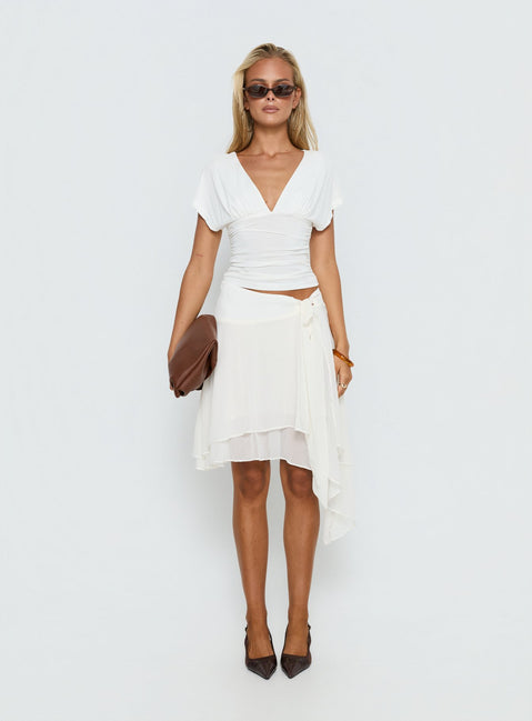 Discover the Ophella Tie Waist Chiffon Midi Skirt Cream womens-skirts in midi length front view of model wearing Princess Polly