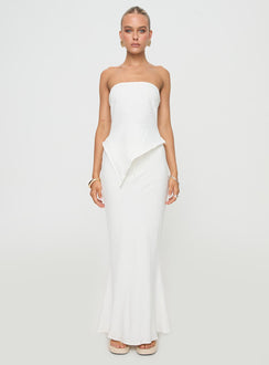 front view of model wearing Princess Polly Birdie Asymmetric Linen Blend Top White Sleeveless straight 