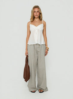 Showcasing Lunea Concealed Waistband Pants Multi Check womens-regular-pants with high-rise in checkered wide-leg front view of model wearing Princess Polly