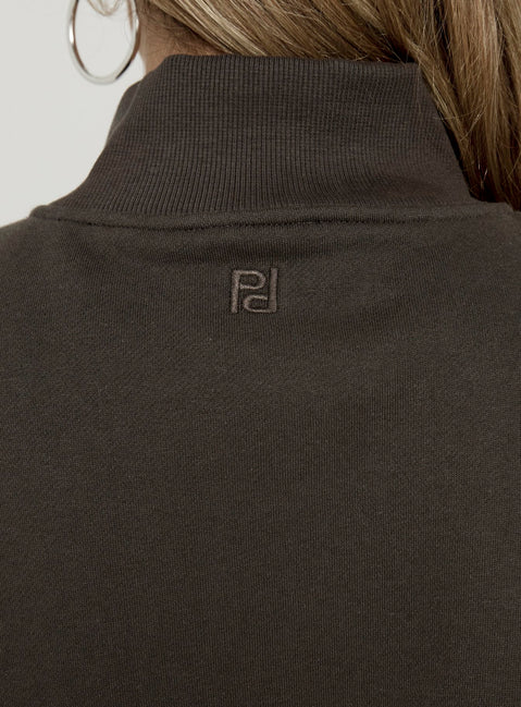 Featuring the Anyya Funnel Neck Crew Jumper Iron Grey womens-jumpers in short length detail view of model wearing Princess Polly