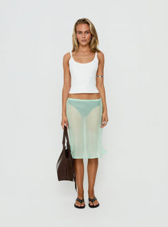 Featuring the Sidori Sheer Midi Skirt Jelly Mint in womens-skirts with midi length front view of model wearing Princess Polly