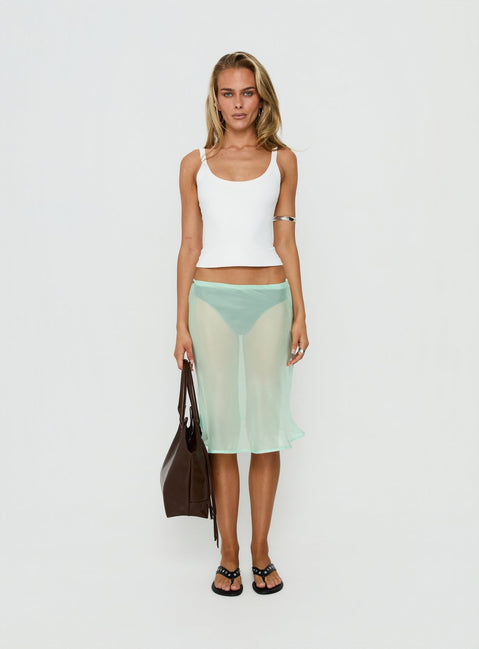 Featuring the Sidori Sheer Midi Skirt Jelly Mint in womens-skirts with midi length front view of model wearing Princess Polly