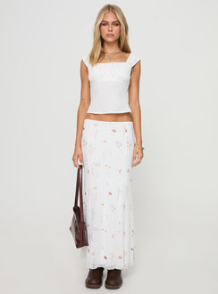  front view of model wearing Princess Polly Breezewood Maxi Skirt White Maxi Skirts Skirts 