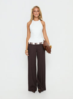 side view of model wearing Princess Polly Quenlin Folded Straight Leg Pant Multi Mid Rise Pants Pants 
