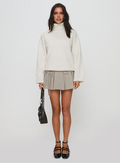 front view of model wearing Princess Polly Finnien Boucle Turtleneck Sweater Cream Longline Jumpers Jumpers 