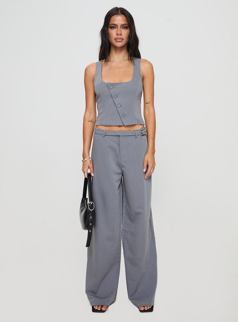front view of model wearing Princess Polly Miku Pants Charcoal High Rise Pants Pants 