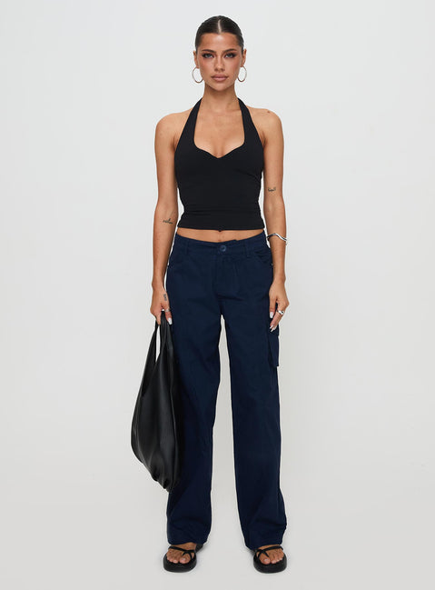 front view of model wearing Princess Polly Major General Cargo Pant Navy Low Rise Pants Pants 