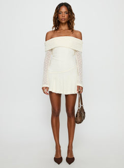 Ivee Off Shoulder Long Sleeve Mini Dress Cream