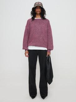 side view of model wearing Princess Polly Ryanna Sweater Burgundy Longline Jumpers Jumpers 