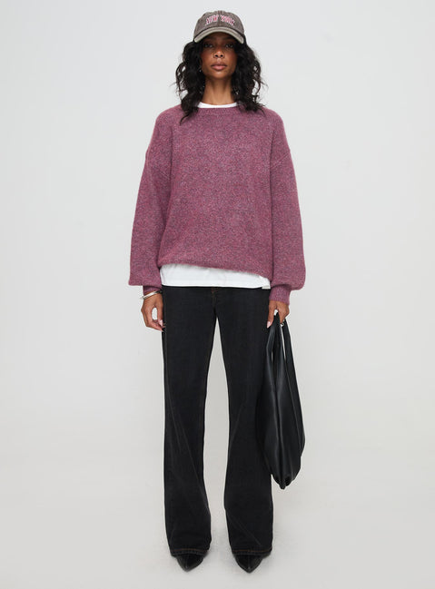 side view of model wearing Princess Polly Ryanna Sweater Burgundy Longline Jumpers Jumpers 