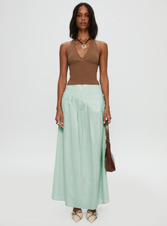   front view of model wearing Princess Polly Yasemine Maxi Skirt Green / White Maxi Skirts Skirts 