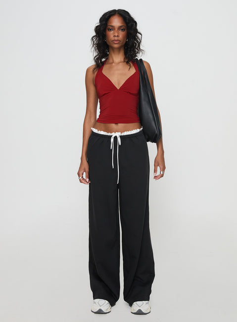 front view of model wearing Princess Polly Pilly Pants Black High Rise Pants Pants 