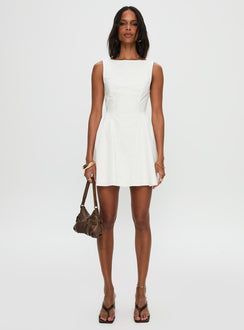 front view of model wearing Princess Polly Maryvonne Mini Dress White High Neck 