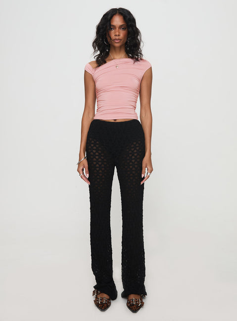 front view of model wearing Princess Polly Call It What You Want Mesh Pants Black High Rise Pants Pants 