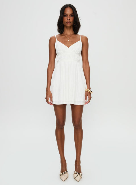 front view of model wearing Princess Polly All Too Well Mini Dress White V-Neck 