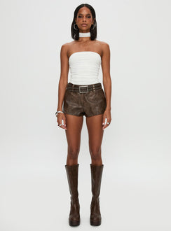 front view of model wearing Princess Polly Sorelle Scarf Bodysuit White Sleeveless Bodysuit 