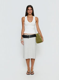   front view of model wearing Princess Polly Baseline Rib Midi Skirt Grey Marle Midi Skirts Skirts 