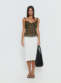 Zayliah Frill Detail Top Green Polka