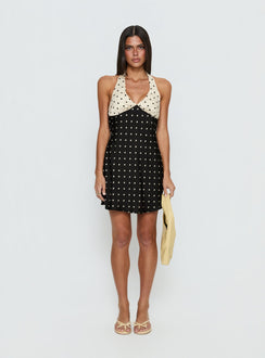 Rihana Halter Mini Dress Polka Dot Splice