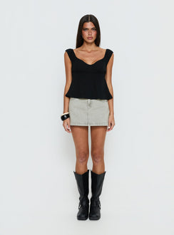   front view of model wearing Princess Polly Nicolina Low Rise Denim Mini Skirt Washed Grey Mini Skirts Skirts 
