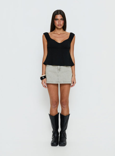   front view of model wearing Princess Polly Nicolina Low Rise Denim Mini Skirt Washed Grey Mini Skirts Skirts 