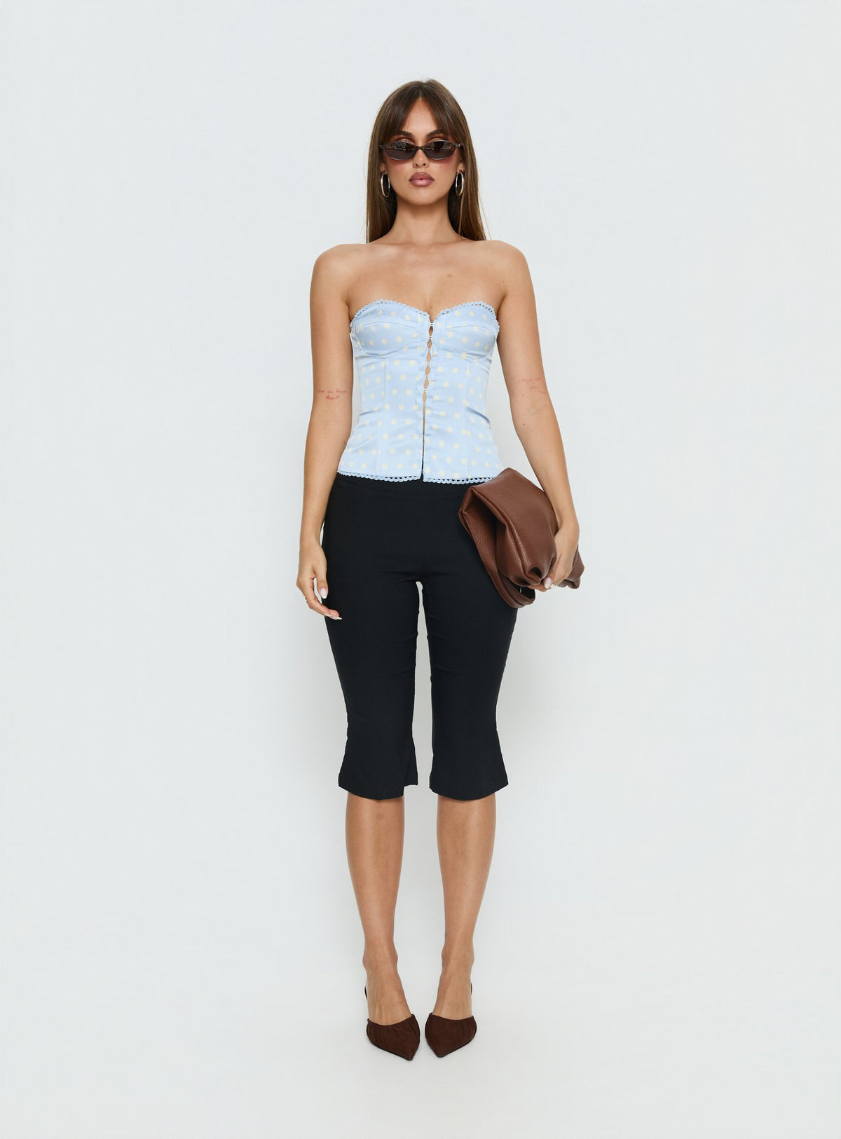 Jazzy Strapless Corset Top Blue / Lemon Polka